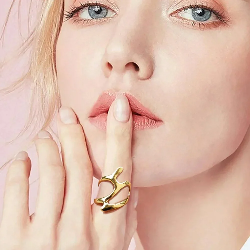 Hypoallergenic 18K Gold Plated Teardrop Adjustable Ring Jewelery